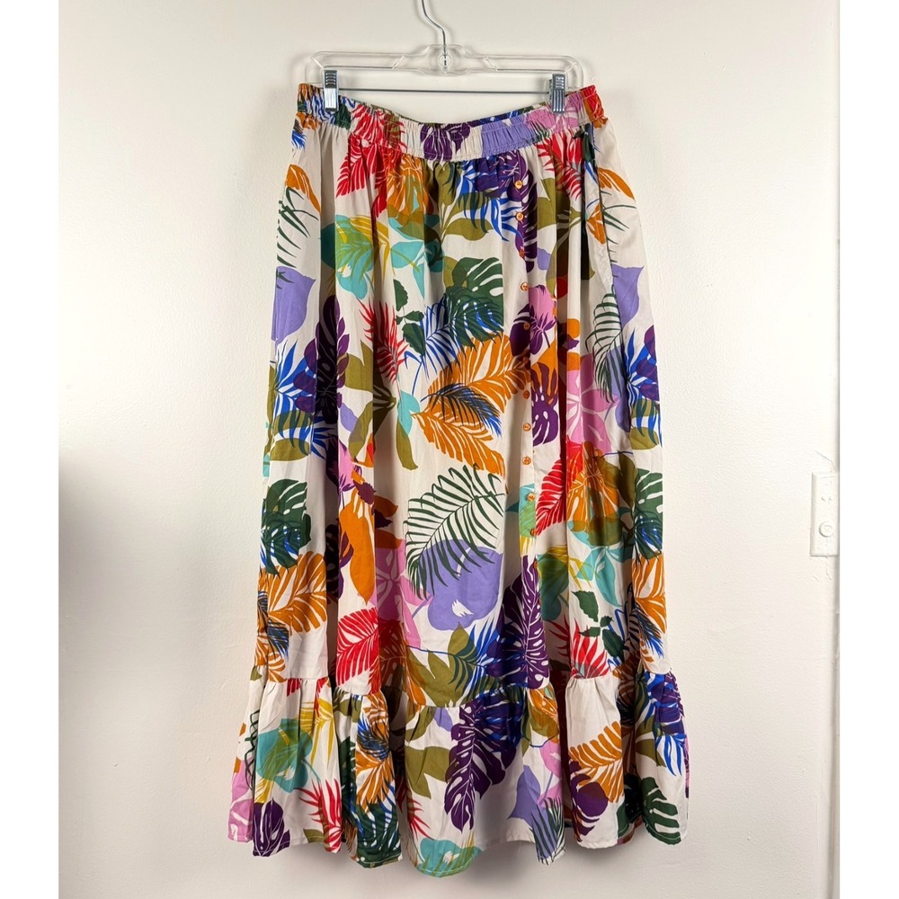 Gypsie Blu Women's Multicolor Tropical Floral‎ A-Line Midi Skirt Elastic XL